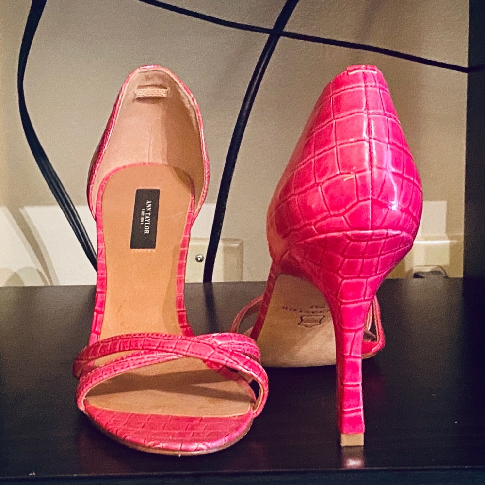 Worn once faux snakeskin open toe heels